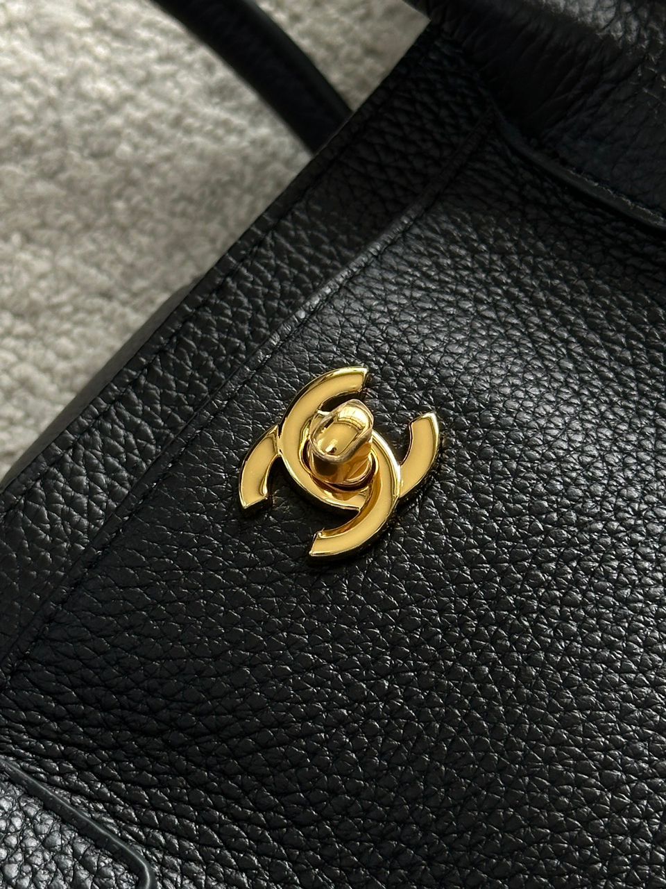 Chanel Executive Cerf Tote All Black Leather Gold Hardware .