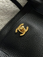 Chanel Executive Cerf Tote All Black Leather Gold Hardware .