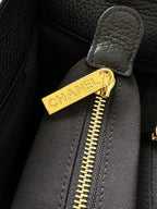 Chanel Executive Cerf Tote All Black Leather Gold Hardware .
