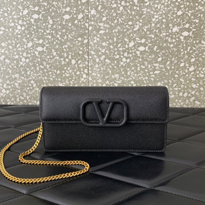 Valentino Garavani VLogo Signature Black and Golden Hardware .