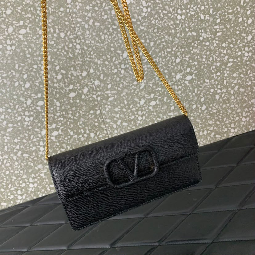 Valentino Garavani VLogo Signature Black and Golden Hardware .