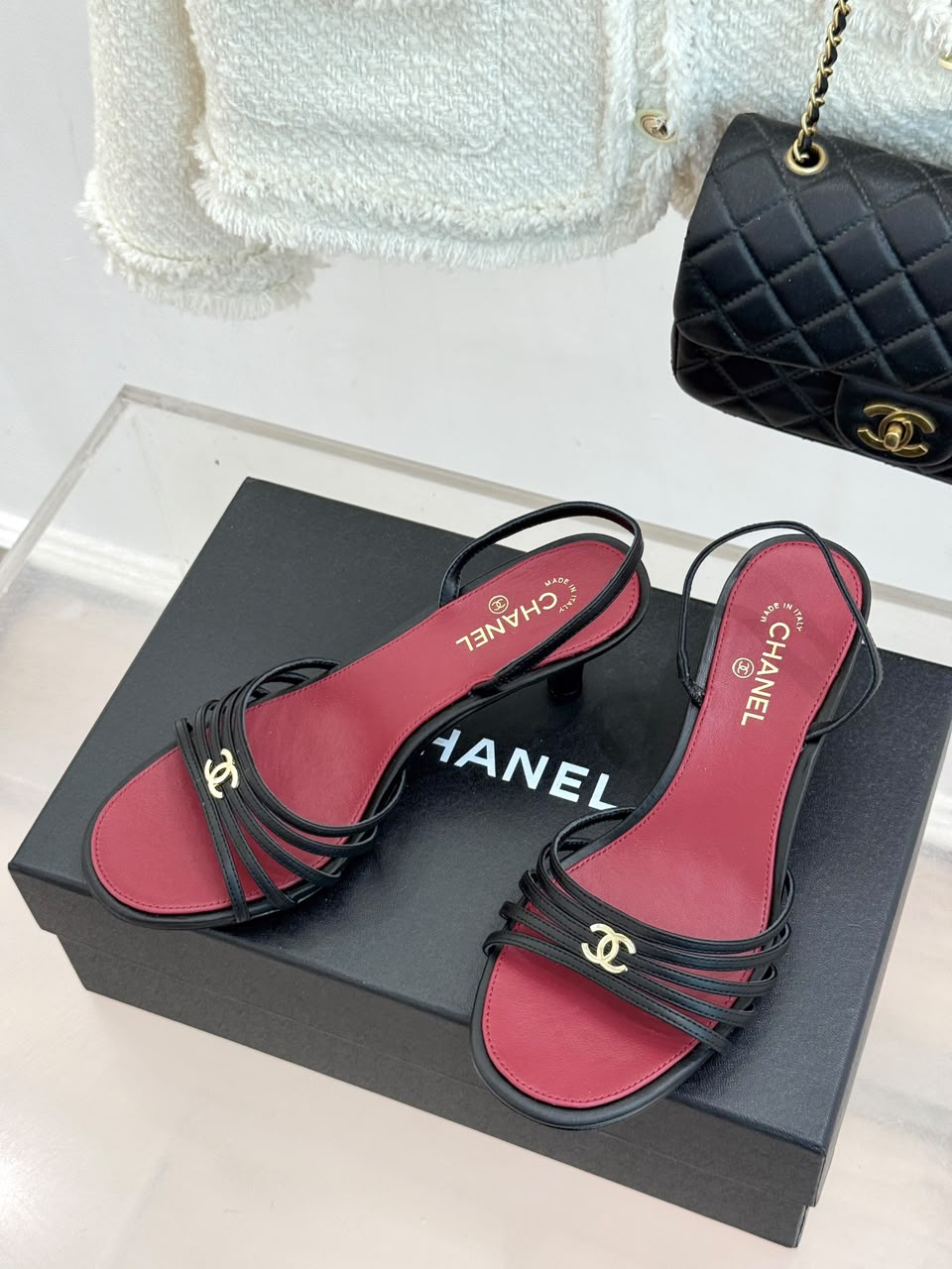 Goatskin Black & Dark Red Sandals .