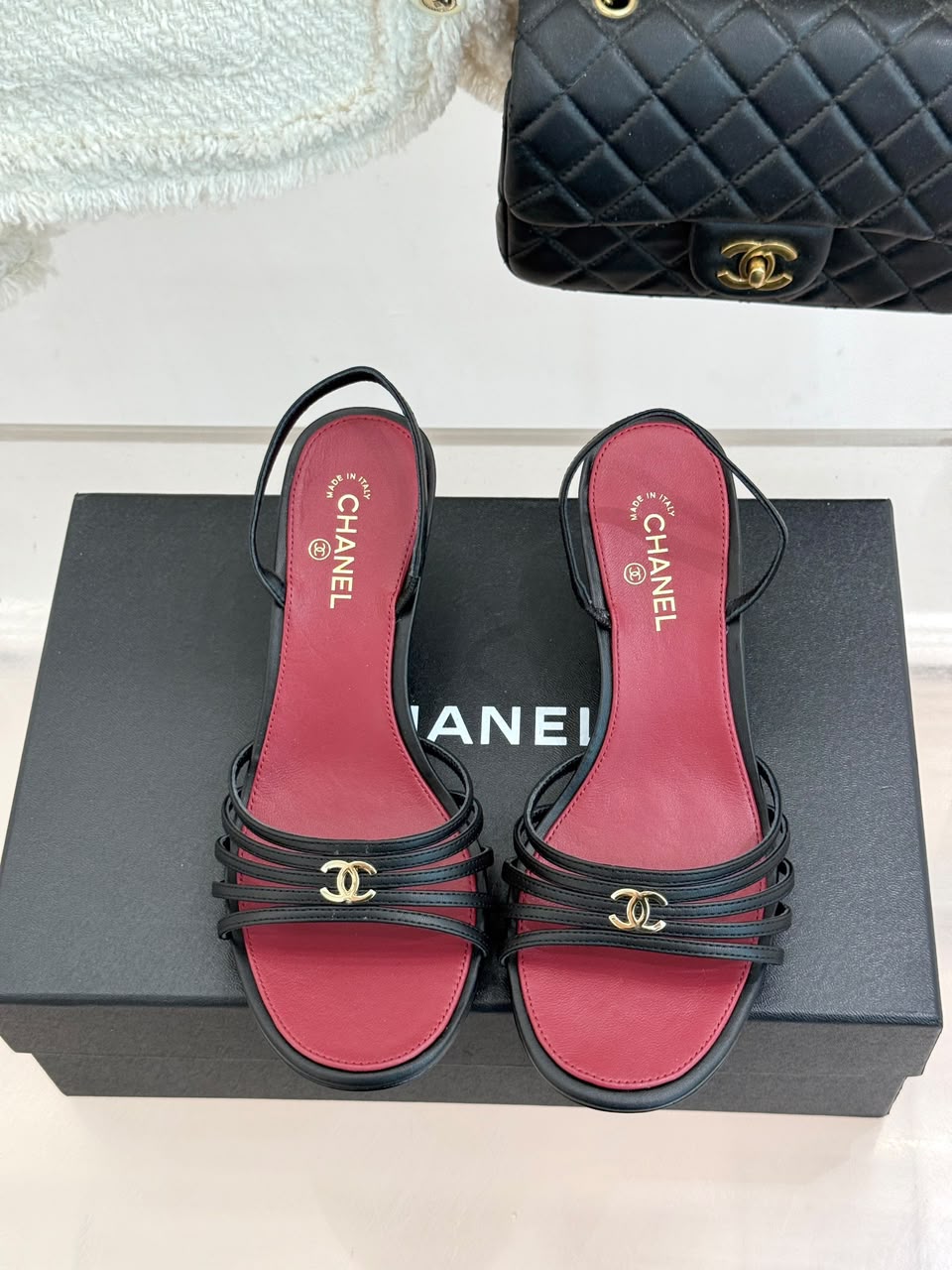 Goatskin Black & Dark Red Sandals .