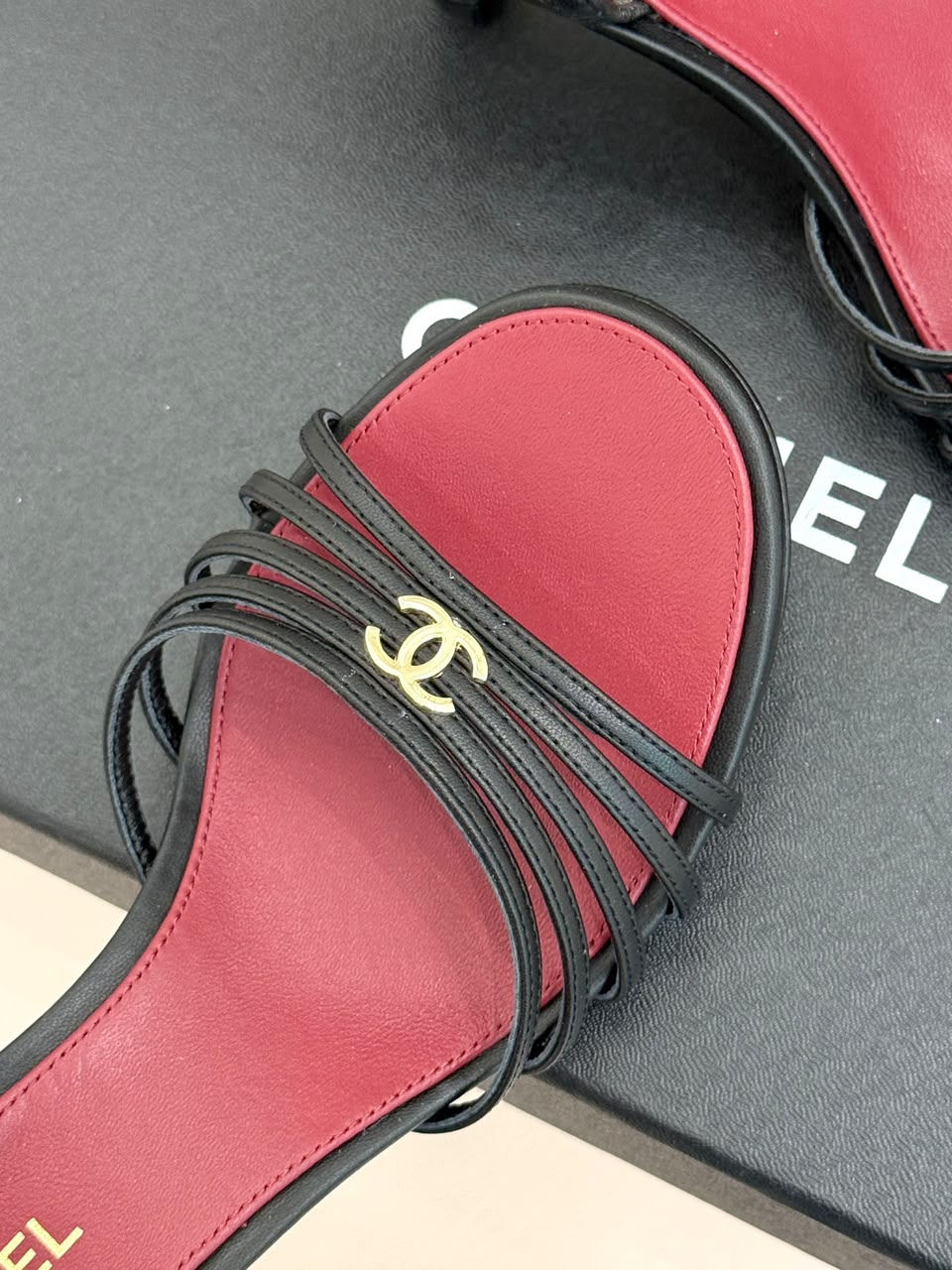 Goatskin Black & Dark Red Sandals .