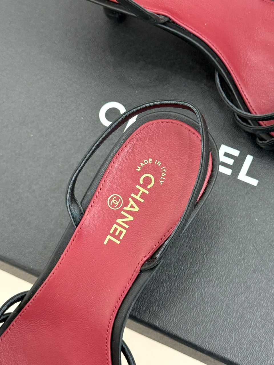 Goatskin Black & Dark Red Sandals .