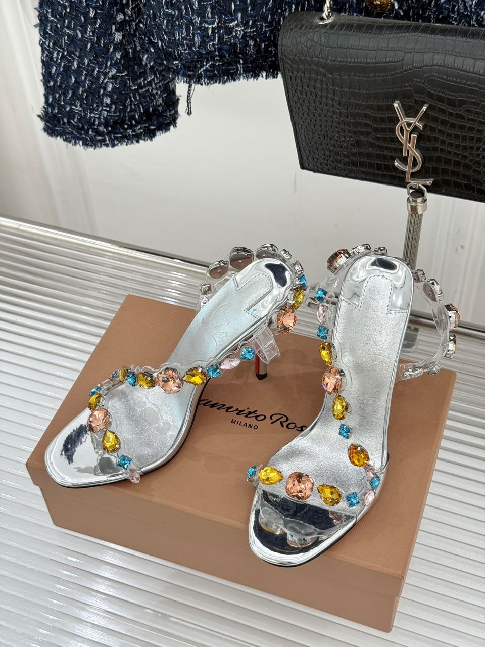 Christian Louboutin Rosa Z Jewel 100 Silver .