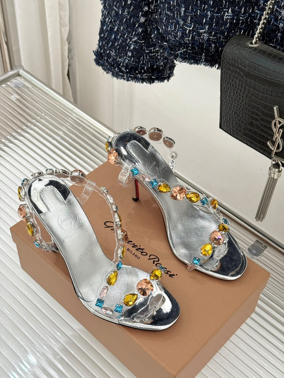 Christian Louboutin Rosa Z Jewel 100 Silver .