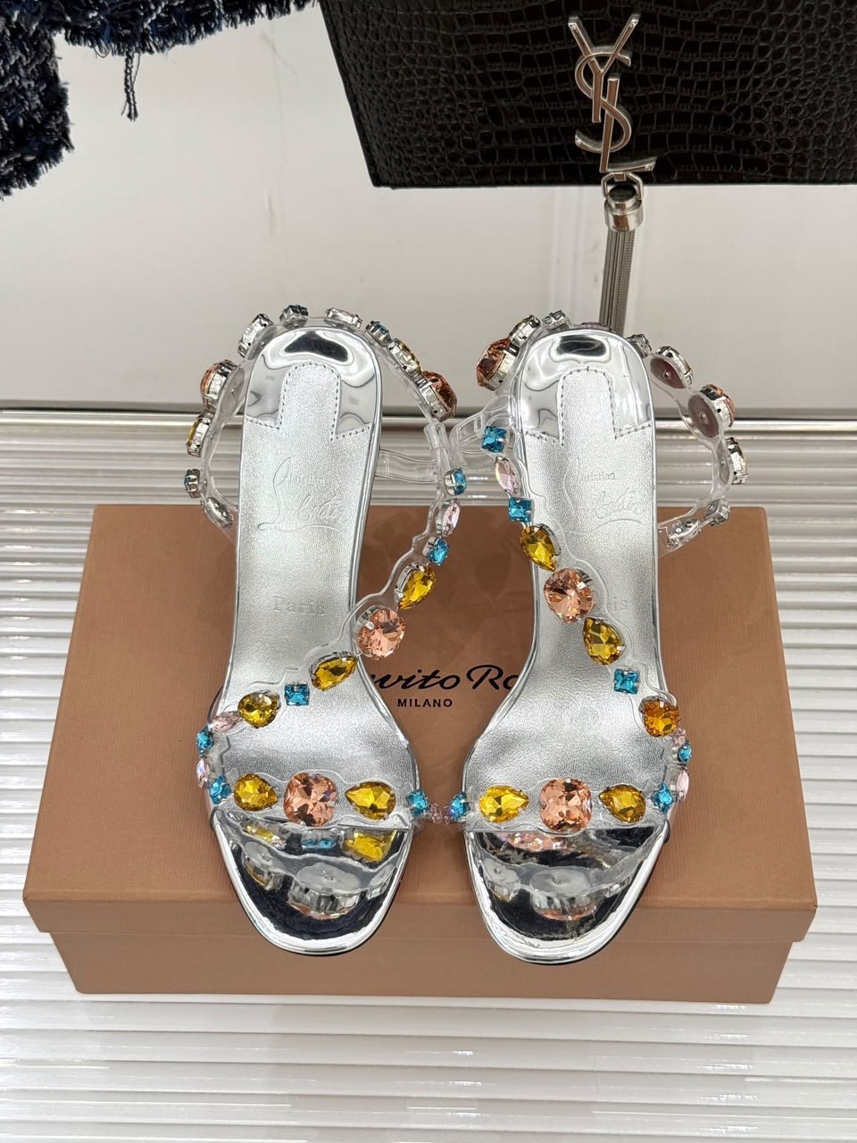 Christian Louboutin Rosa Z Jewel 100 Silver .