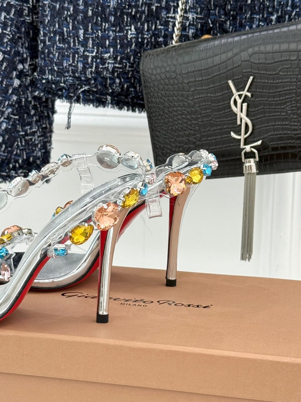Christian Louboutin Rosa Z Jewel 100 Silver .