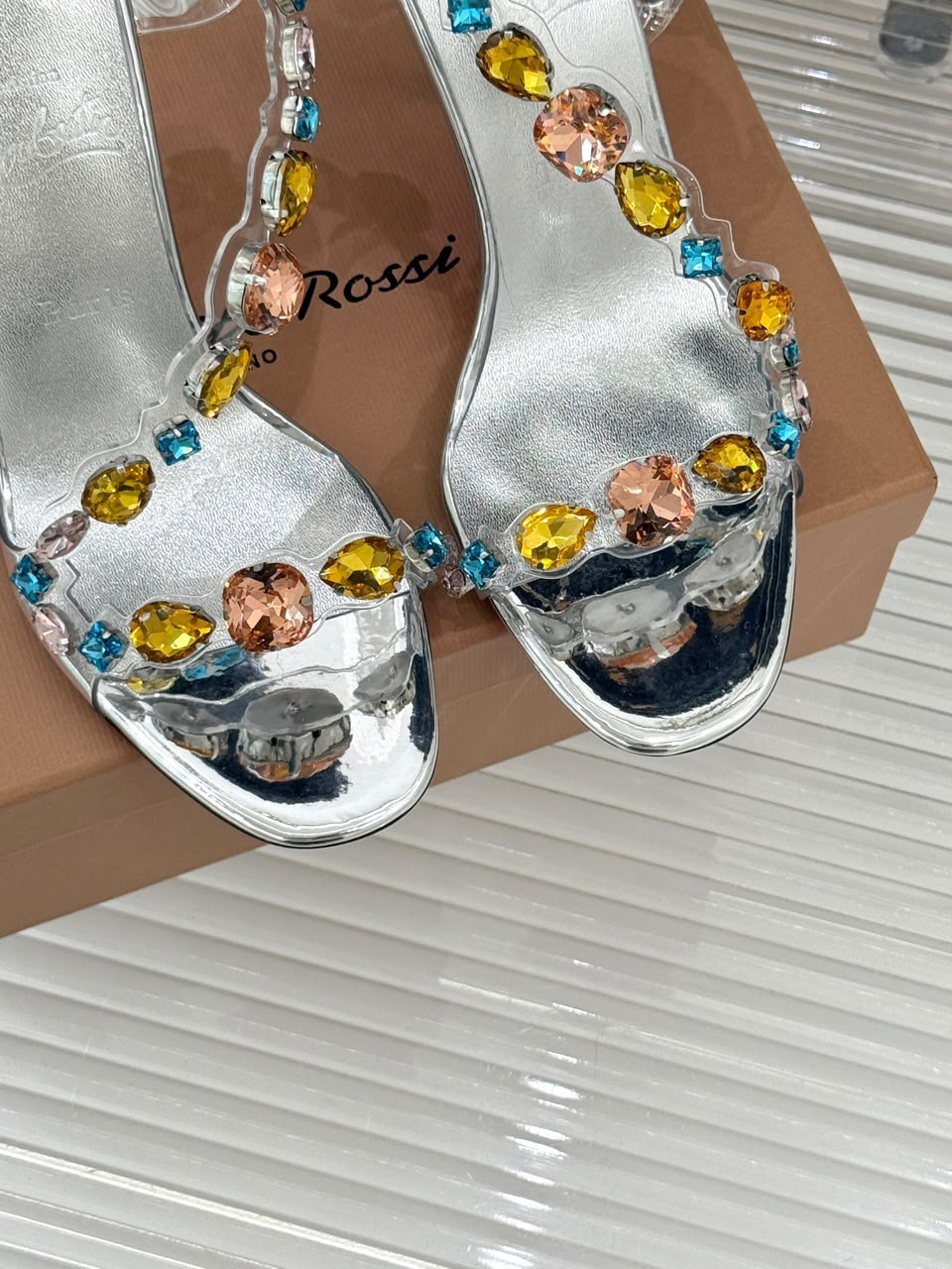 Christian Louboutin Rosa Z Jewel 100 Silver .