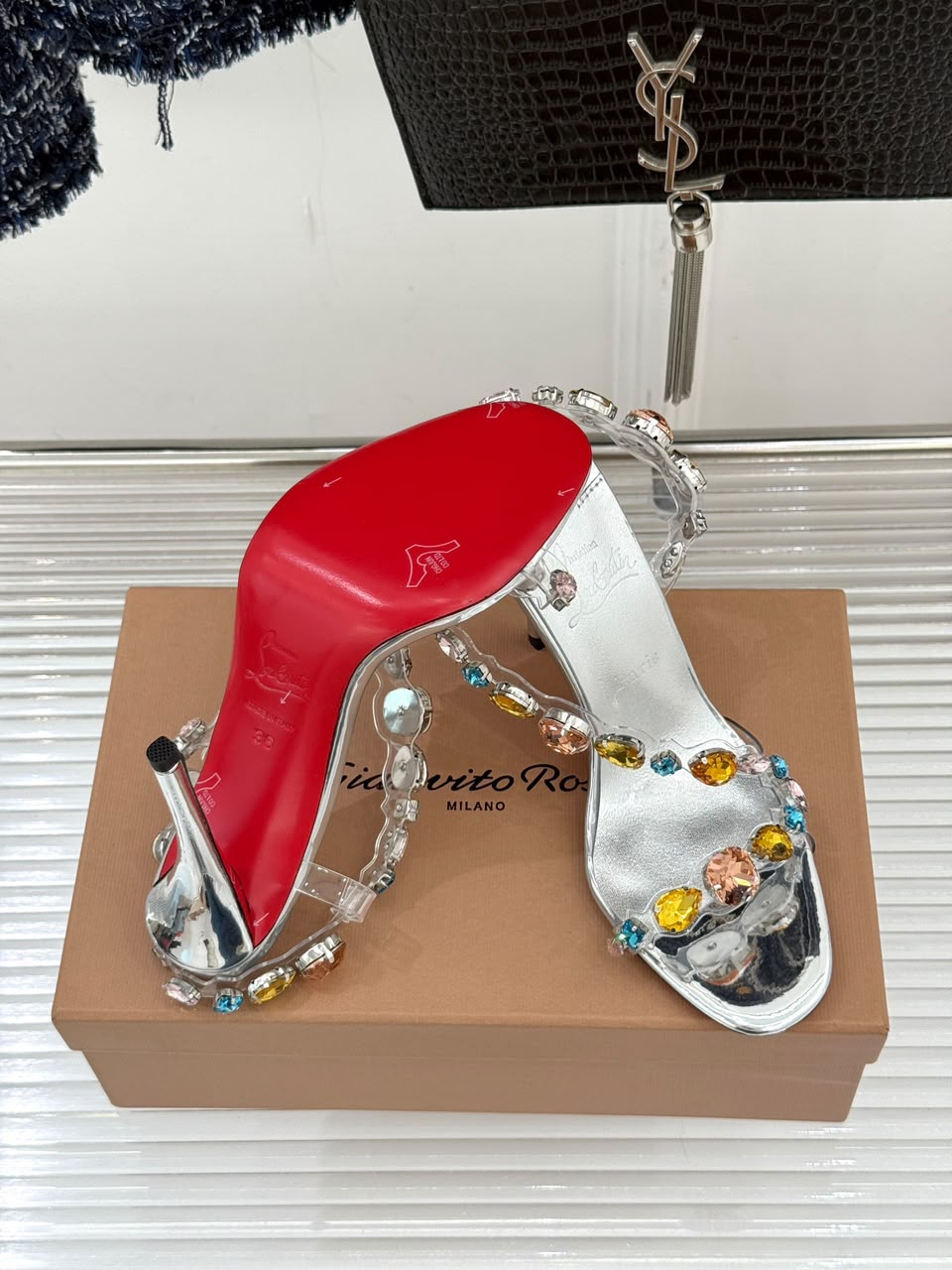 Christian Louboutin Rosa Z Jewel 100 Silver .