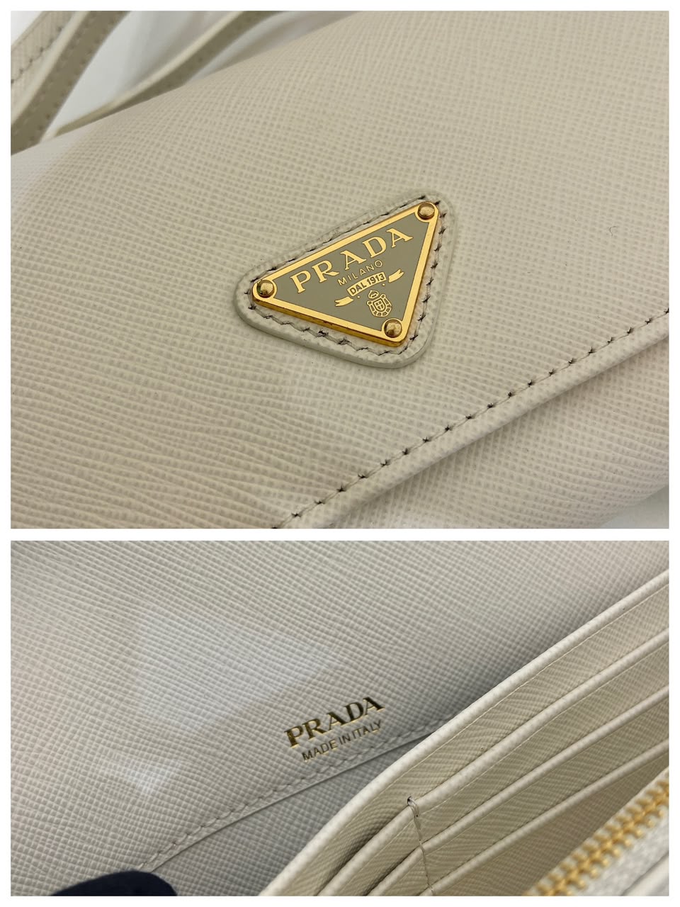 Carteira Prada Saffiano leather wallet with shoulder strap White .