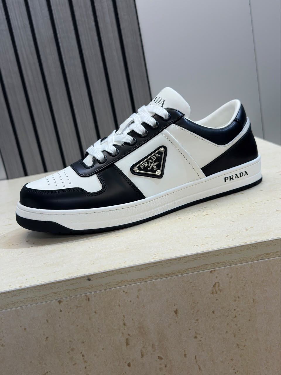 Prada Downtown Low Top Sneakers Leather White Black black logo.