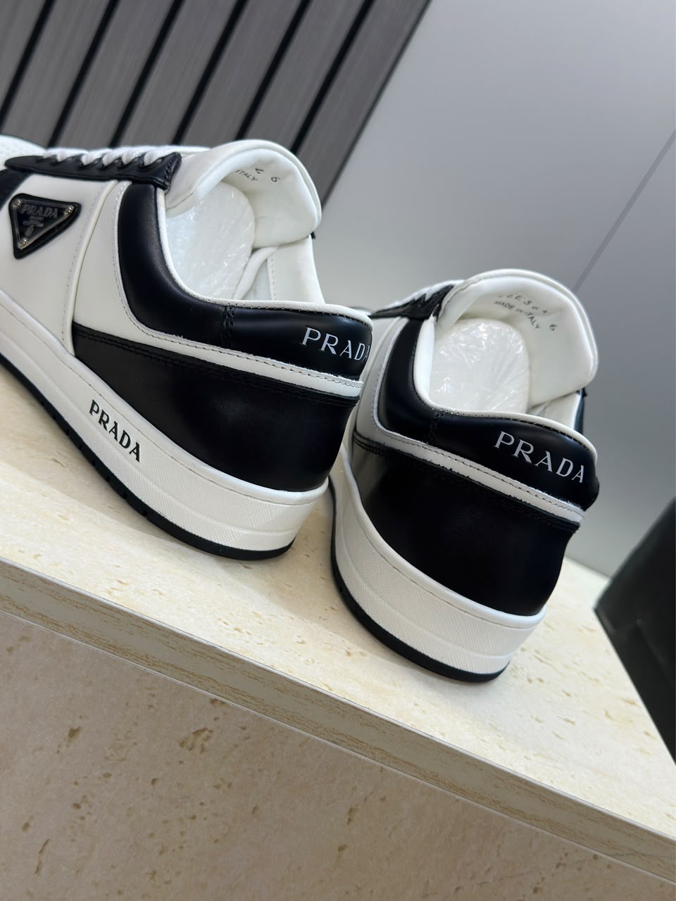 Prada Downtown Low Top Sneakers Leather White Black black logo.