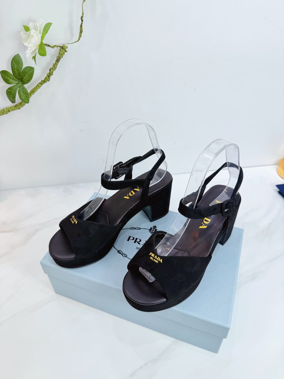 Prada Padded Suede Sandals black .