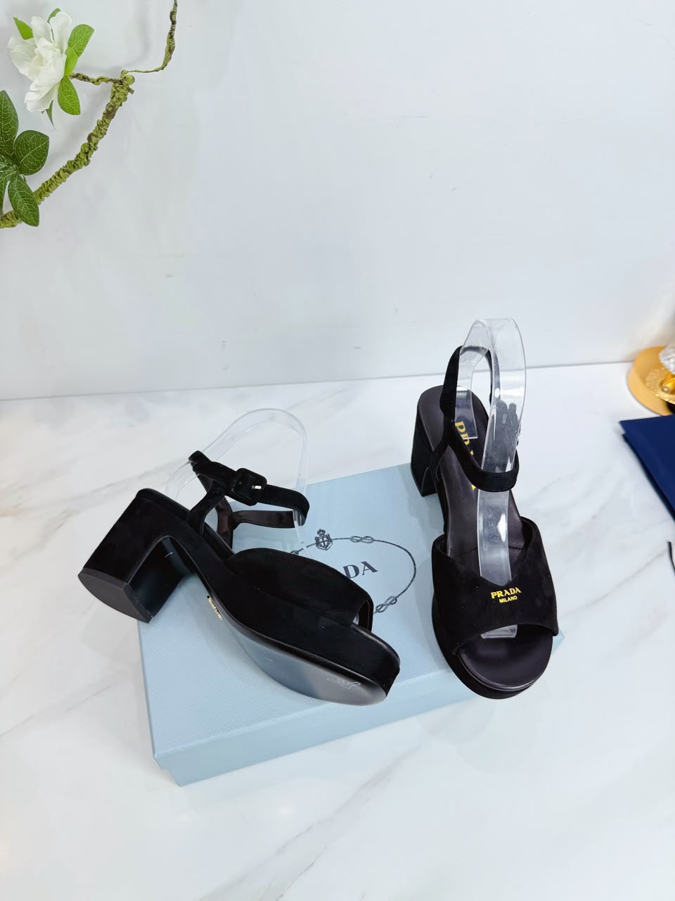 Prada Padded Suede Sandals black .