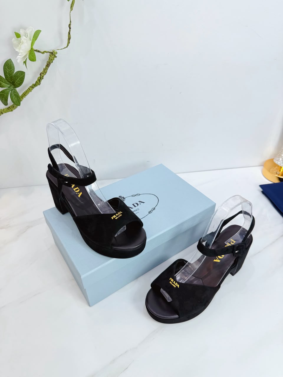 Prada Padded Suede Sandals black .