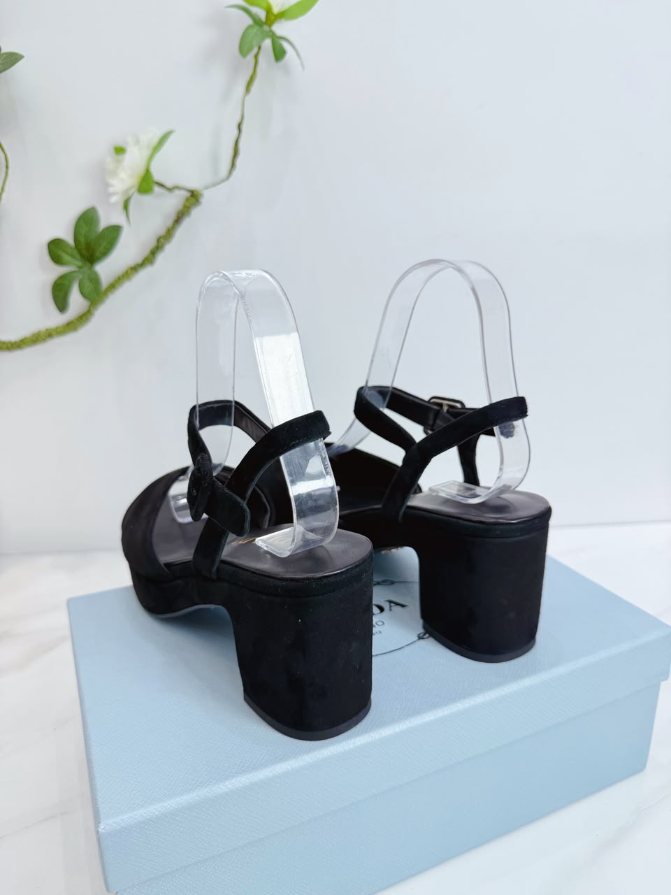 Prada Padded Suede Sandals black .
