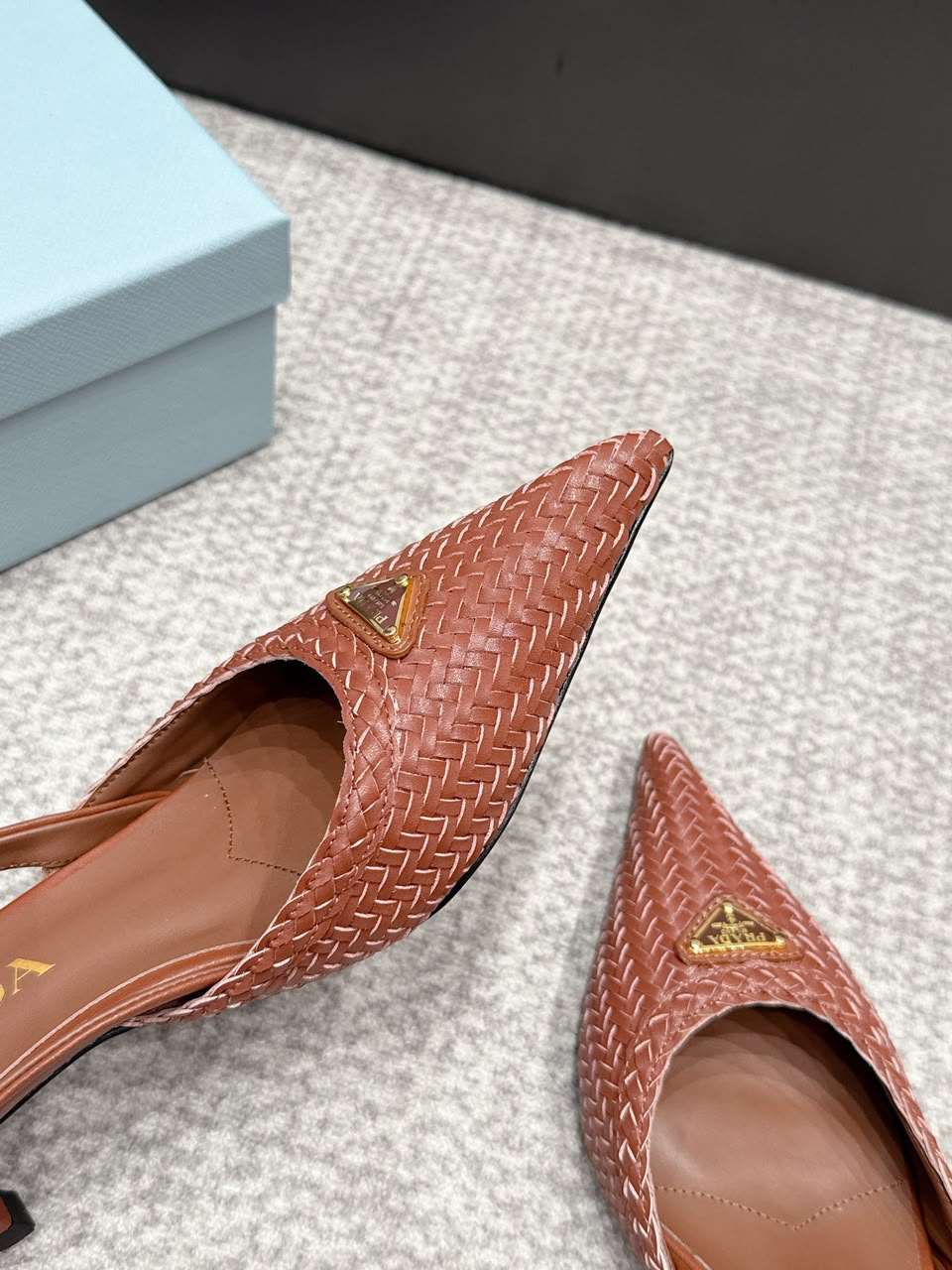 Prada Woven Leather Slingback Pumps Cognac .