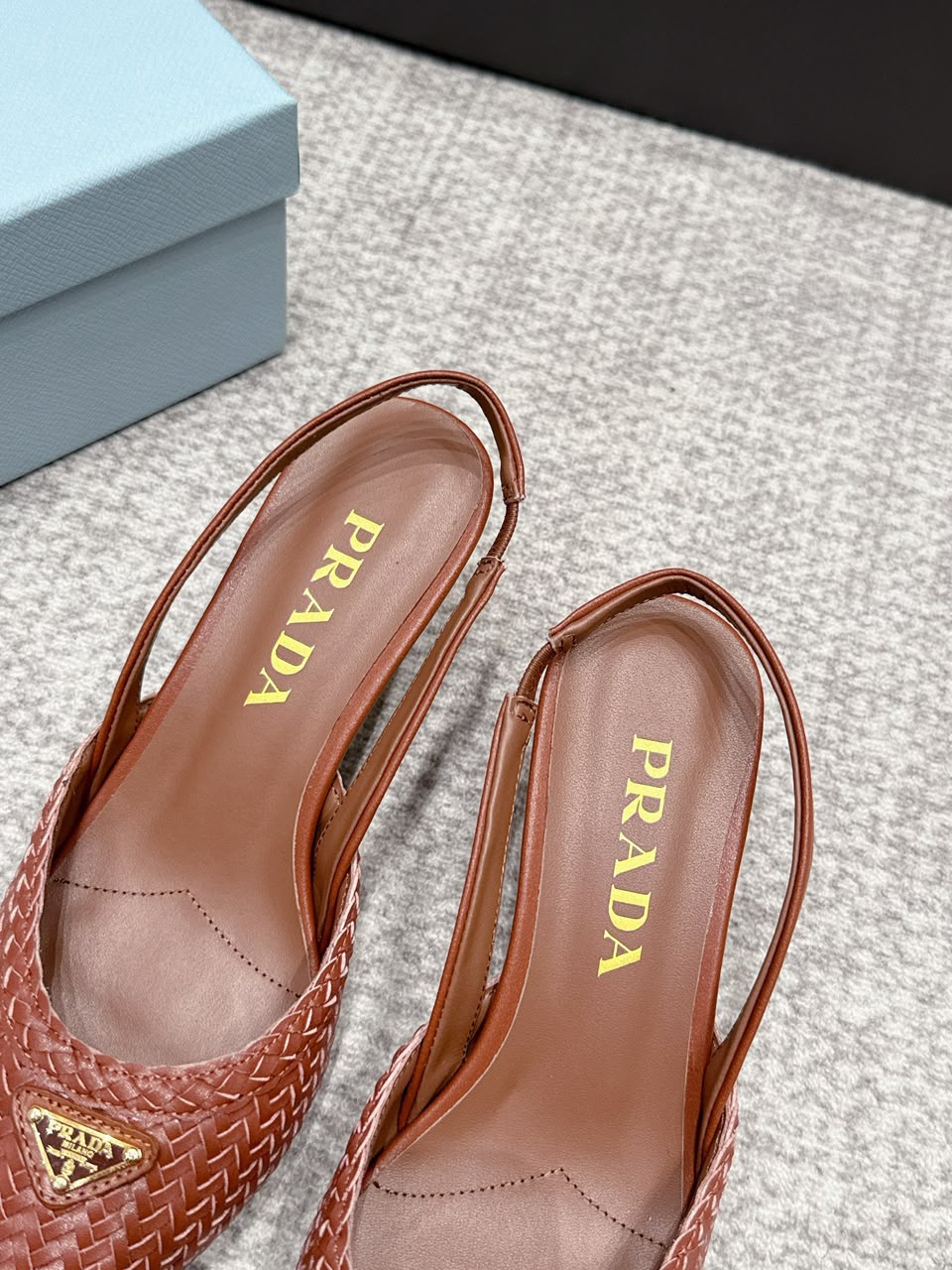 Prada Woven Leather Slingback Pumps Cognac .
