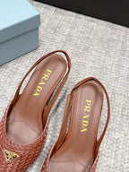 Prada Woven Leather Slingback Pumps Cognac .