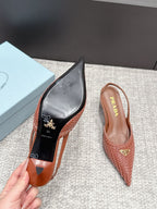 Prada Woven Leather Slingback Pumps Cognac .