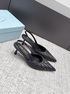 Prada Woven Leather Slingback Pumps Black .