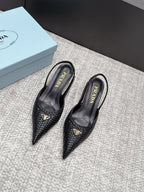Prada Woven Leather Slingback Pumps Black .