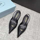 Prada Woven Leather Slingback Pumps Black .