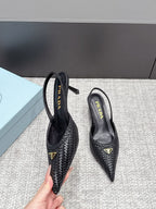 Prada Woven Leather Slingback Pumps Black .