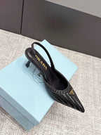 Prada Woven Leather Slingback Pumps Black .