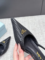 Prada Woven Leather Slingback Pumps Black .