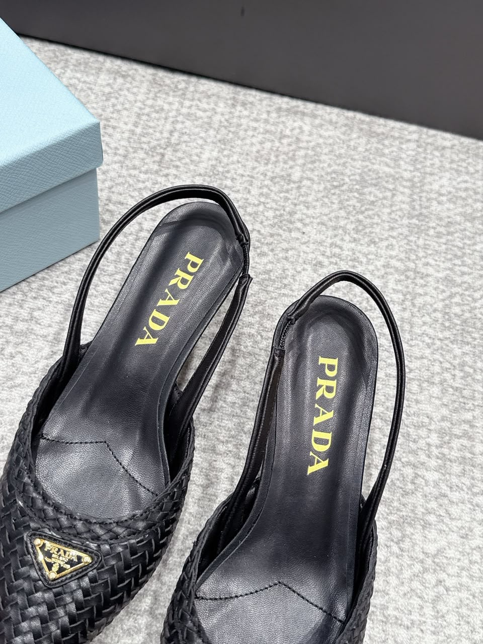 Prada Woven Leather Slingback Pumps Black .