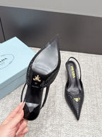 Prada Woven Leather Slingback Pumps Black .