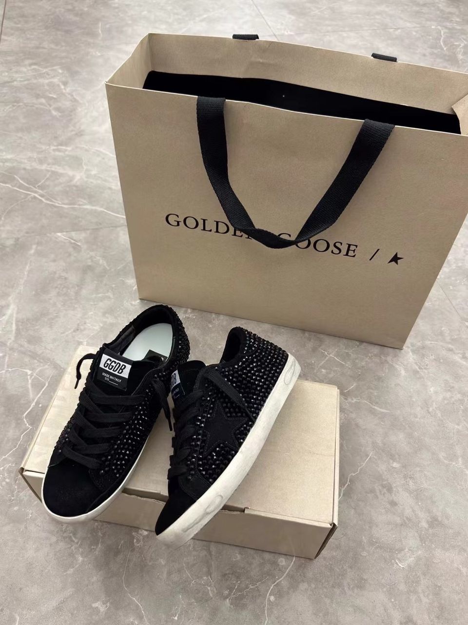 Golden Goose Golden Star Black Com Cristais
