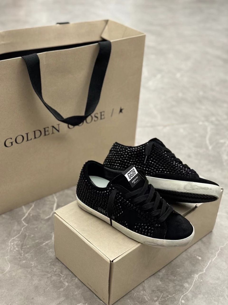 Golden Goose Golden Star Black Com Cristais