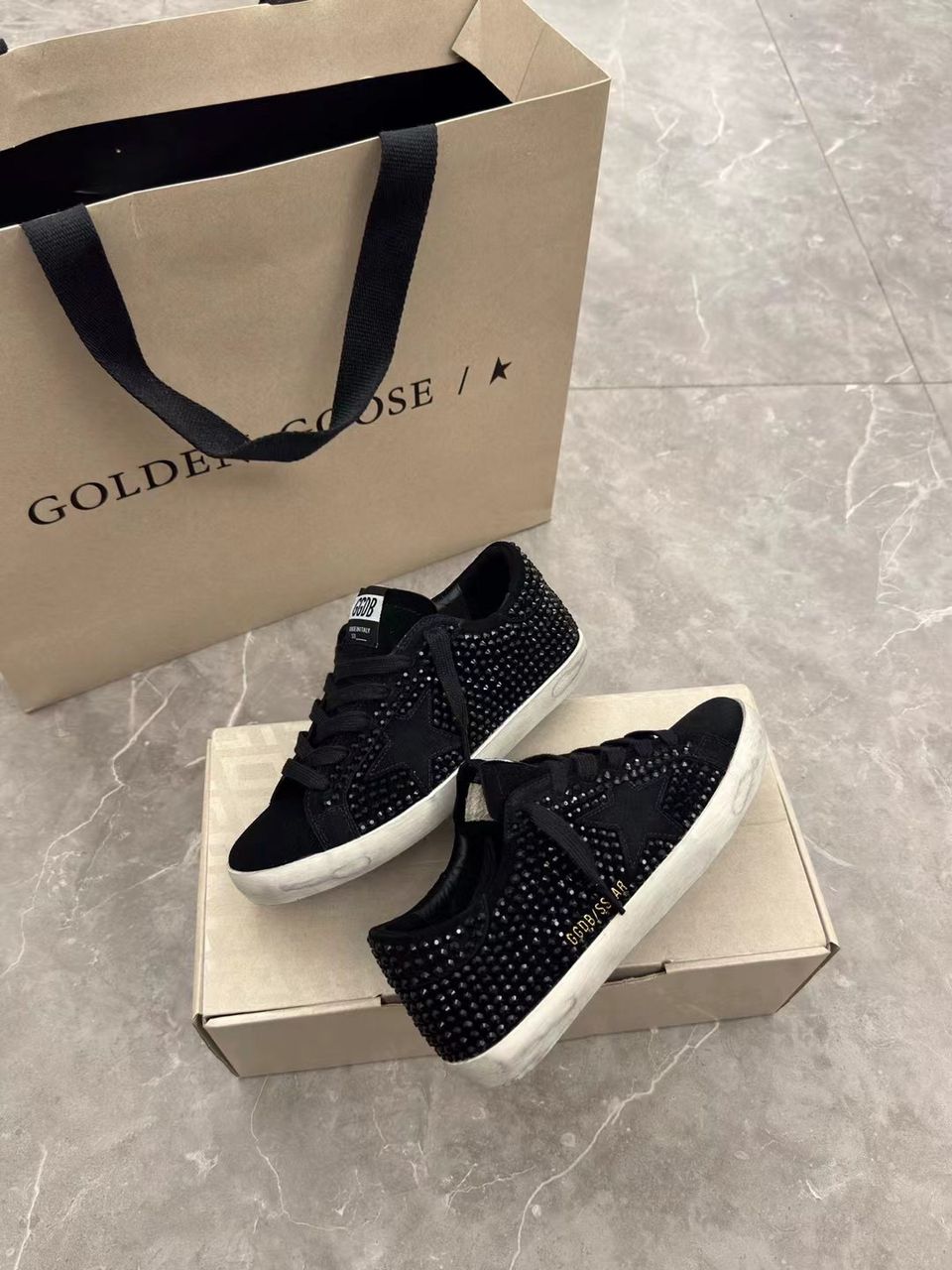 Golden Goose Golden Star Black Com Cristais