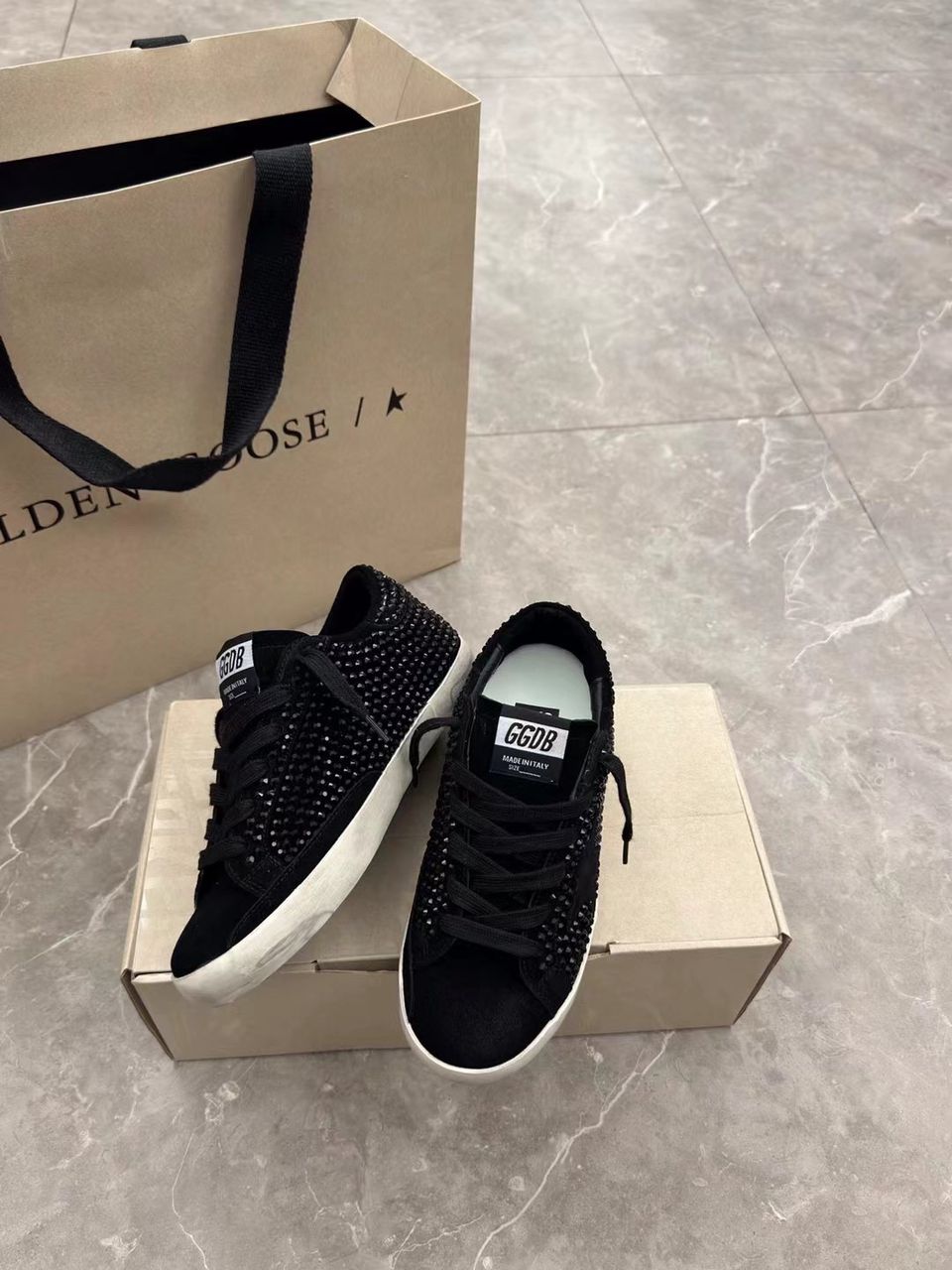 Golden Goose Golden Star Black Com Cristais