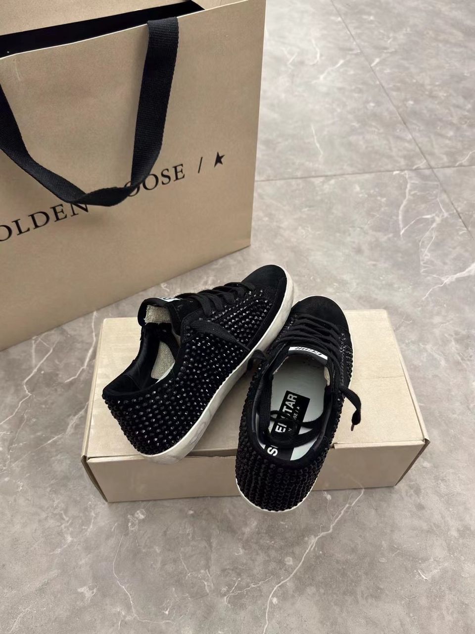 Golden Goose Golden Star Black Com Cristais