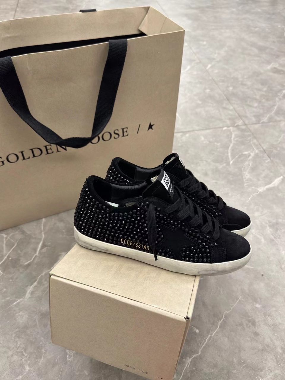 Golden Goose Golden Star Black Com Cristais