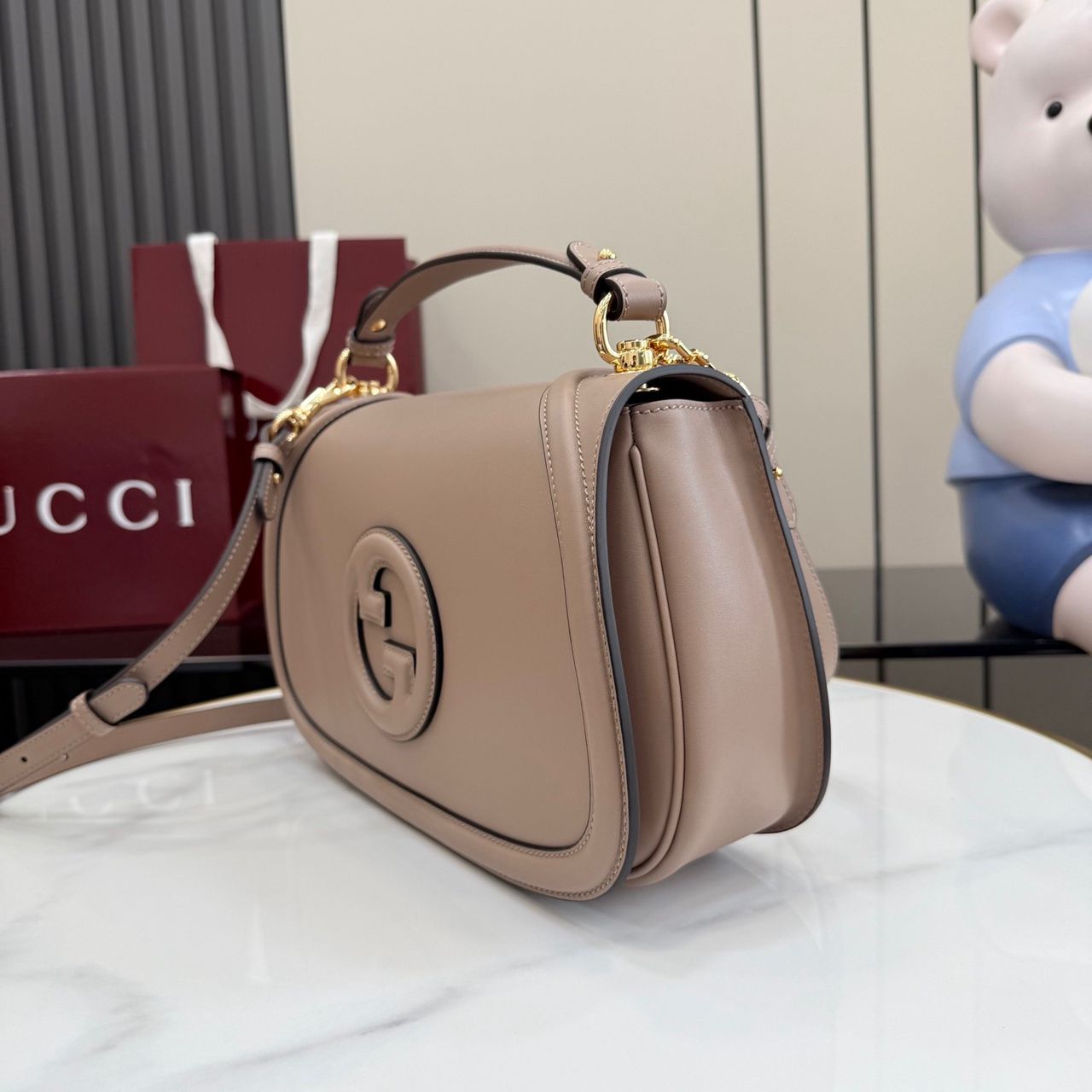 Gucci Blondie Medium Top Handle Bag Rose Tan .