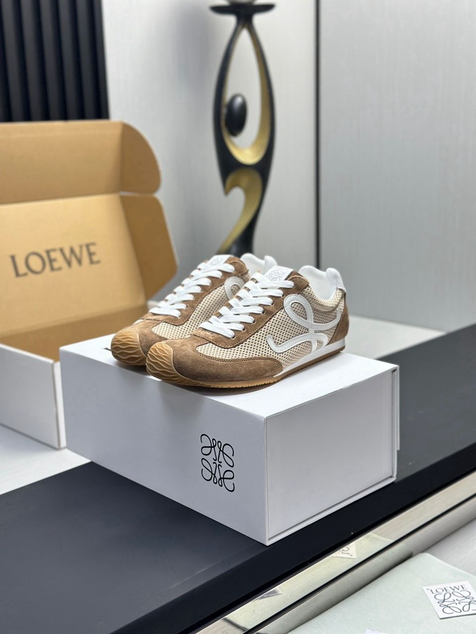 Loewe Flow Runner Sneakers Suede & Mesh Gold & White
