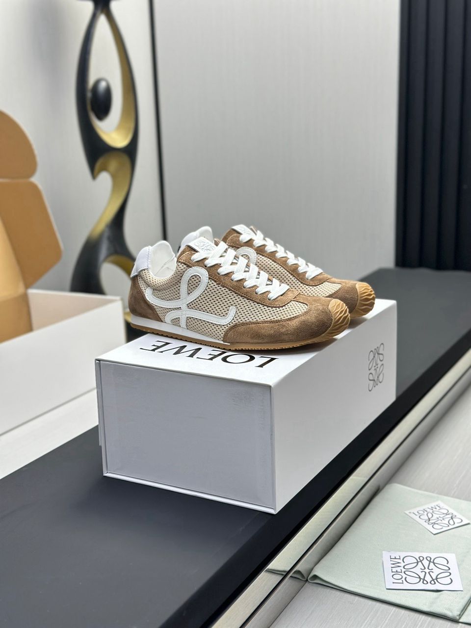 Loewe Flow Runner Sneakers Suede & Mesh Gold & White