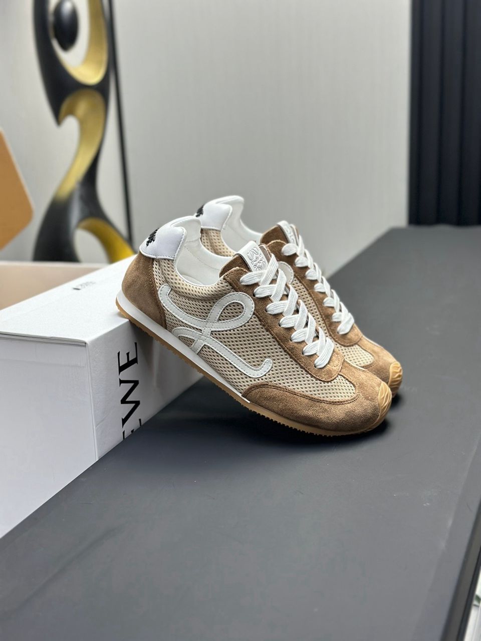 Loewe Flow Runner Sneakers Suede & Mesh Gold & White