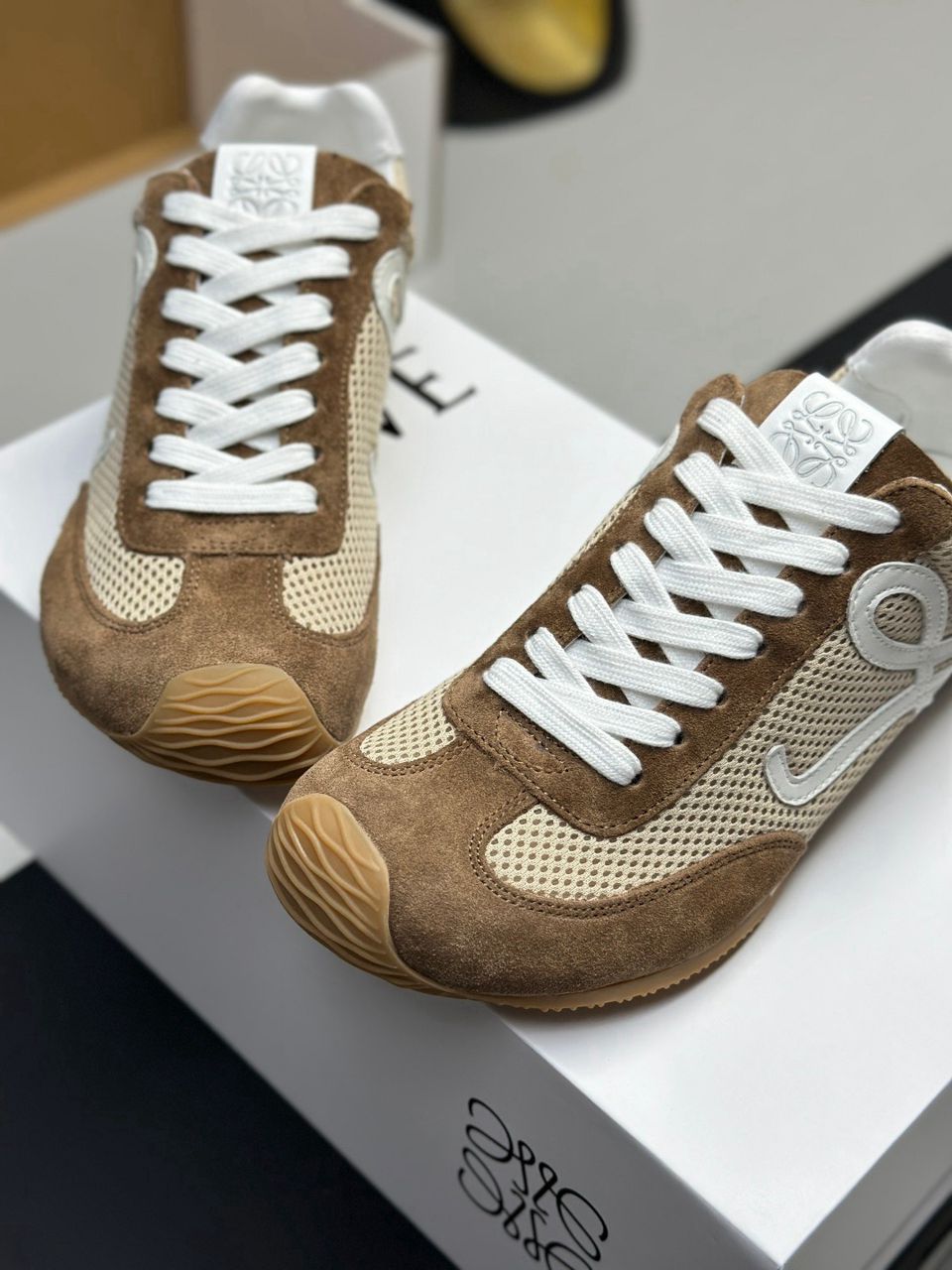 Loewe Flow Runner Sneakers Suede & Mesh Gold & White