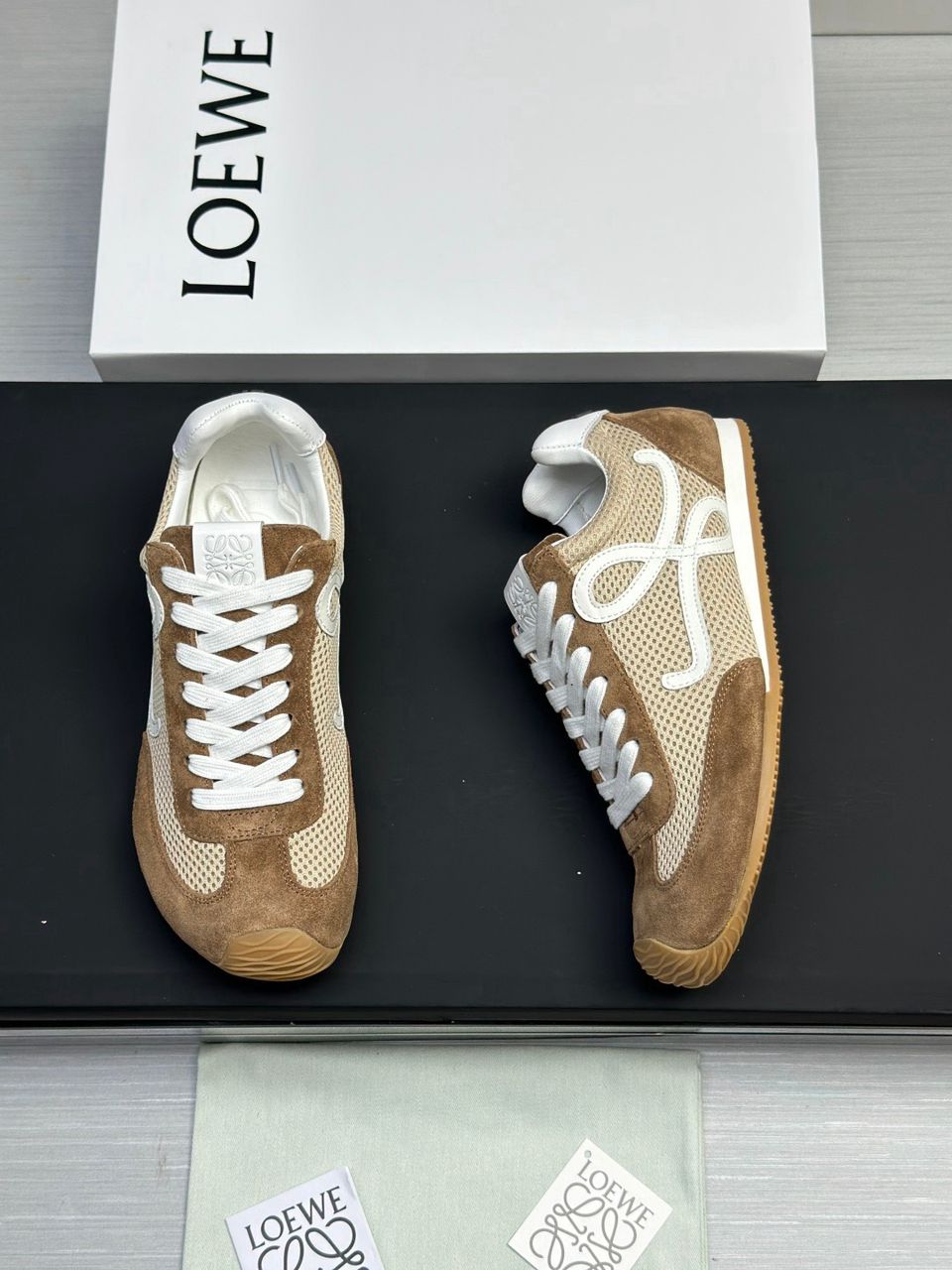 Loewe Flow Runner Sneakers Suede & Mesh Gold & White