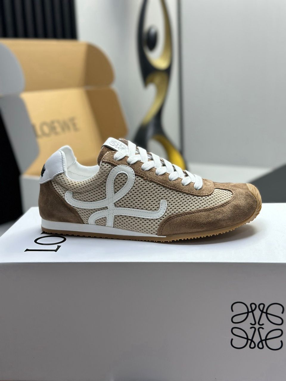 Loewe Flow Runner Sneakers Suede & Mesh Gold & White