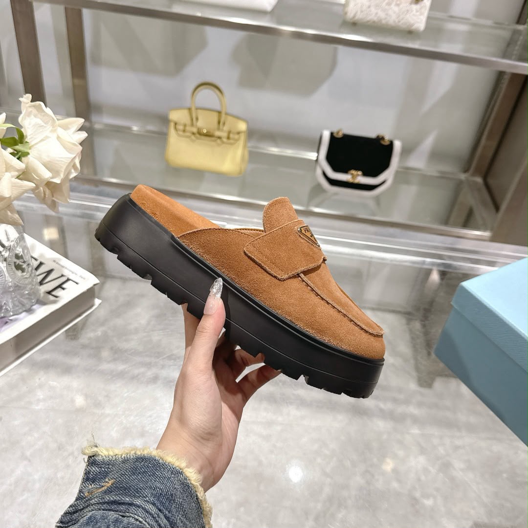 Prada Nubuck Flatform Mules
