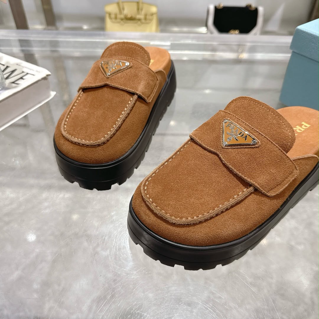 Prada Nubuck Flatform Mules