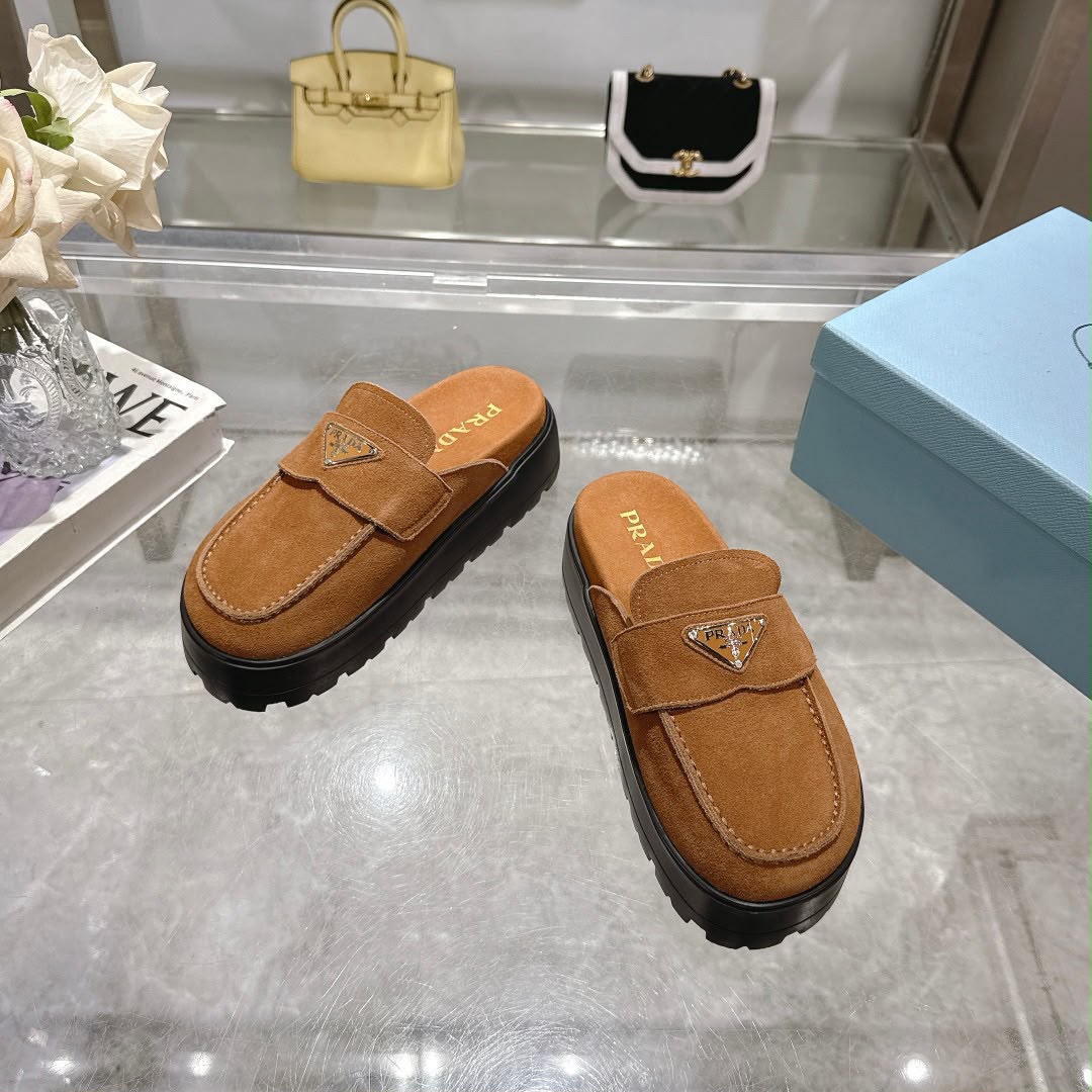 Prada Nubuck Flatform Mules